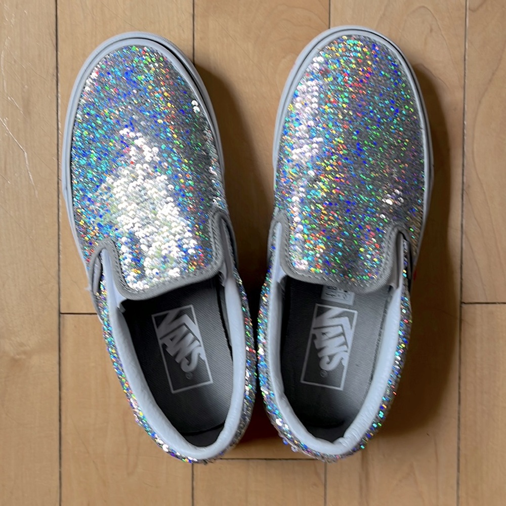 Vans Silver Sequin Slip Ons